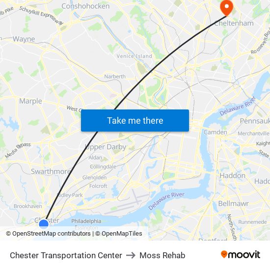 Chester Transportation Center to Moss Rehab map