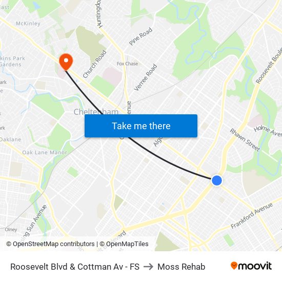 Roosevelt Blvd & Cottman Av - FS to Moss Rehab map