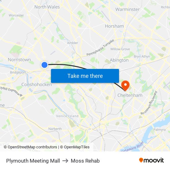 Plymouth Meeting Mall to Moss Rehab map