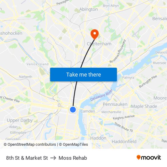 8th St & Market St to Moss Rehab map