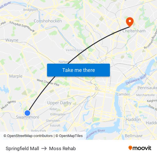 Springfield Mall to Moss Rehab map