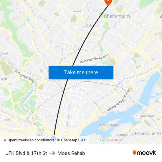 JFK Blvd & 17th St to Moss Rehab map