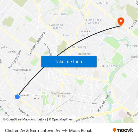 Chelten Av & Germantown Av to Moss Rehab map