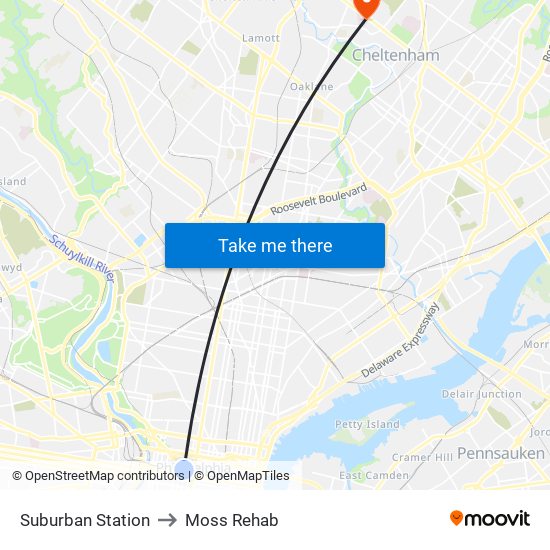 Suburban Station to Moss Rehab map