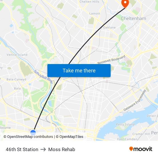 46th St Station to Moss Rehab map