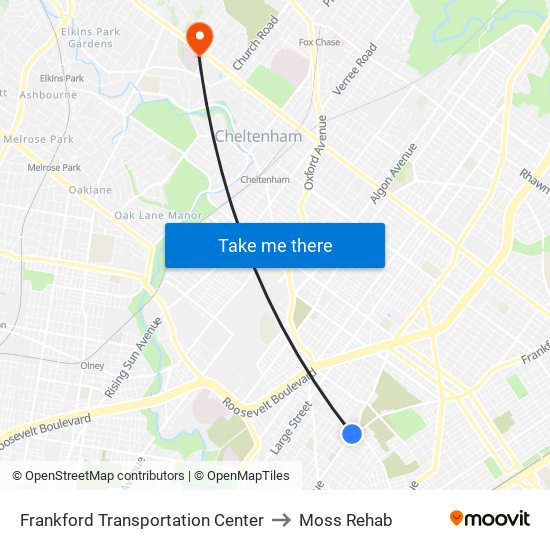 Frankford Transportation Center to Moss Rehab map