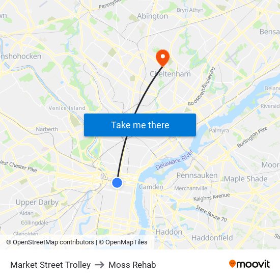 Market Street Trolley to Moss Rehab map