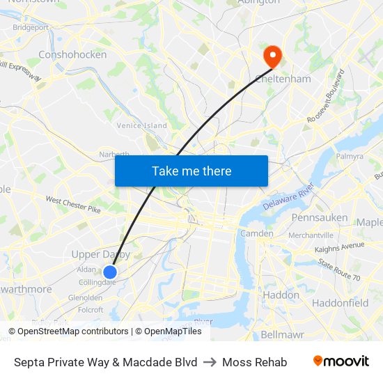 Septa Private Way & Macdade Blvd to Moss Rehab map