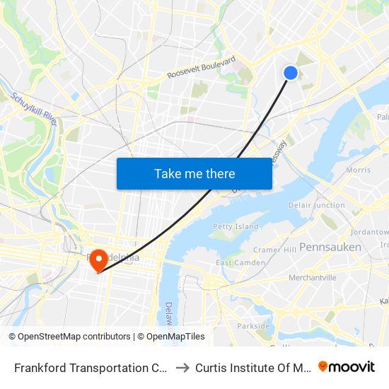 Frankford Transportation Center to Curtis Institute Of Music map