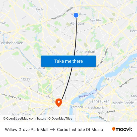 Willow Grove Park Mall to Curtis Institute Of Music map