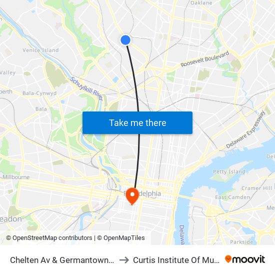 Chelten Av & Germantown Av to Curtis Institute Of Music map