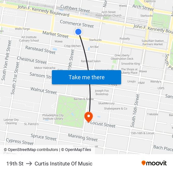 19th St to Curtis Institute Of Music map