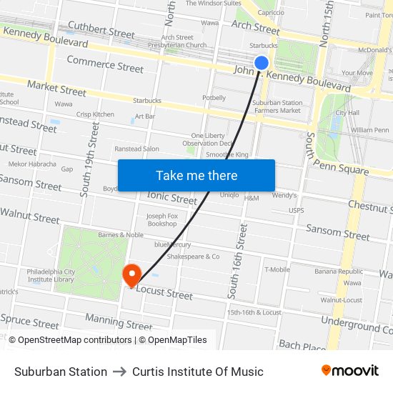 Suburban Station to Curtis Institute Of Music map