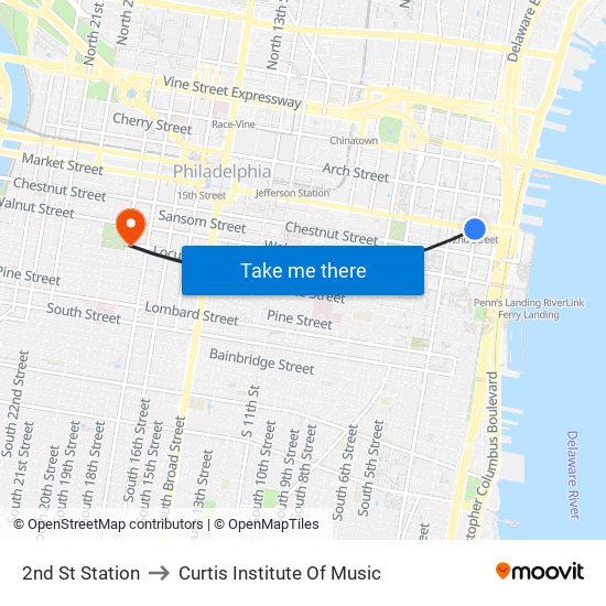 2nd St Station to Curtis Institute Of Music map