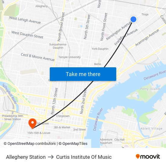 Allegheny Station to Curtis Institute Of Music map