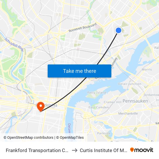 Frankford Transportation Center to Curtis Institute Of Music map
