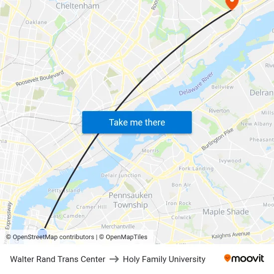 Walter Rand Trans Center to Holy Family University map