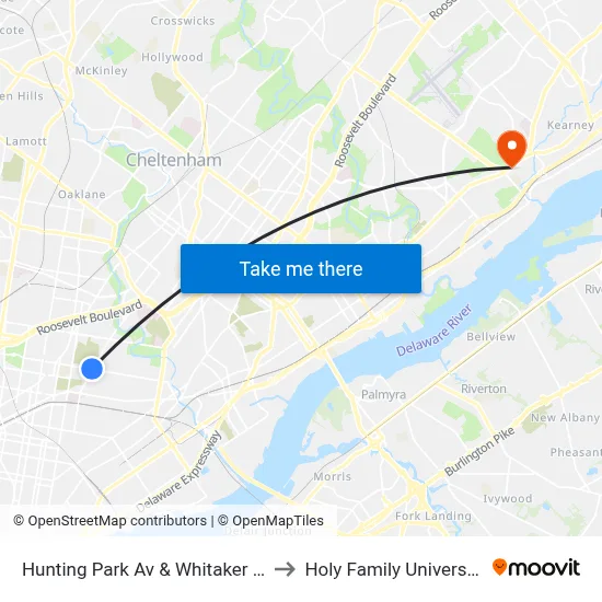 Hunting Park Av & Whitaker St to Holy Family University map
