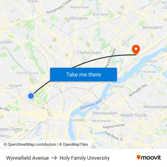 Wynnefield Avenue to Holy Family University map