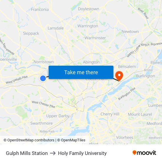 Gulph Mills Station to Holy Family University map