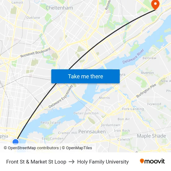 Front St & Market St Loop to Holy Family University map