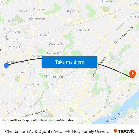 Cheltenham Av & Ogontz Av - Fs to Holy Family University map