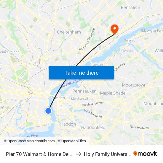 Pier 70 Walmart & Home Depot to Holy Family University map