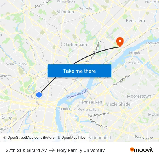 27th St & Girard Av to Holy Family University map