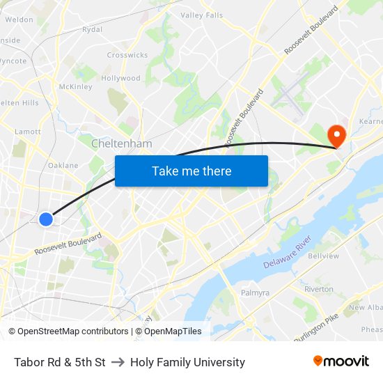 Tabor Rd & 5th St to Holy Family University map