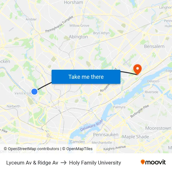 Lyceum Av & Ridge Av to Holy Family University map