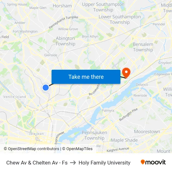 Chew Av & Chelten Av - Fs to Holy Family University map