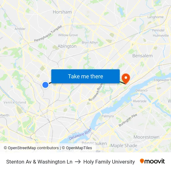 Stenton Av & Washington Ln to Holy Family University map