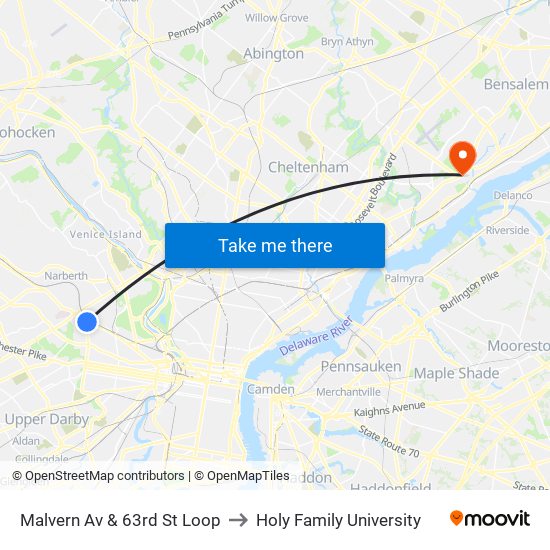Malvern Av & 63rd St Loop to Holy Family University map