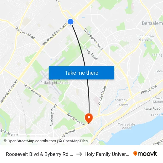 Roosevelt Blvd & Byberry Rd - FS to Holy Family University map