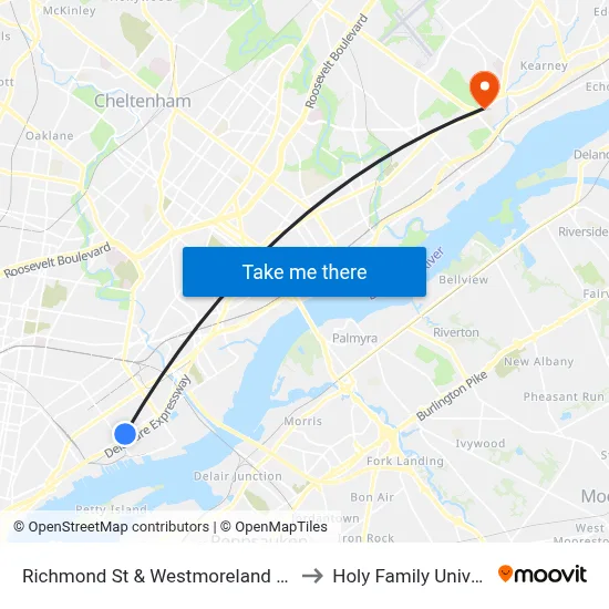 Richmond St & Westmoreland St Loop to Holy Family University map