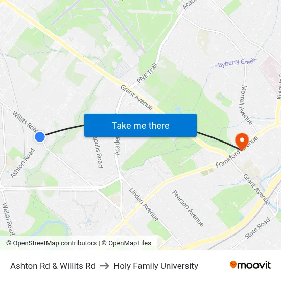 Ashton Rd & Willits Rd to Holy Family University map