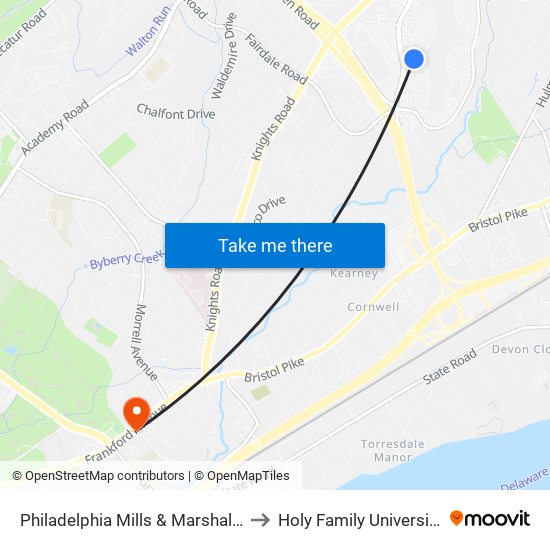 Philadelphia Mills & Marshalls to Holy Family University map