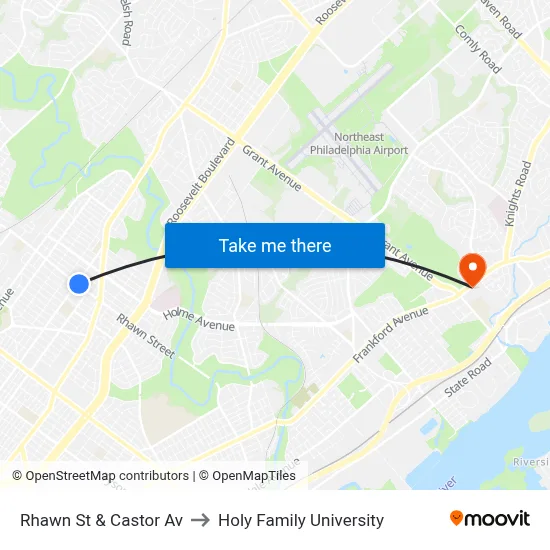Rhawn St & Castor Av to Holy Family University map