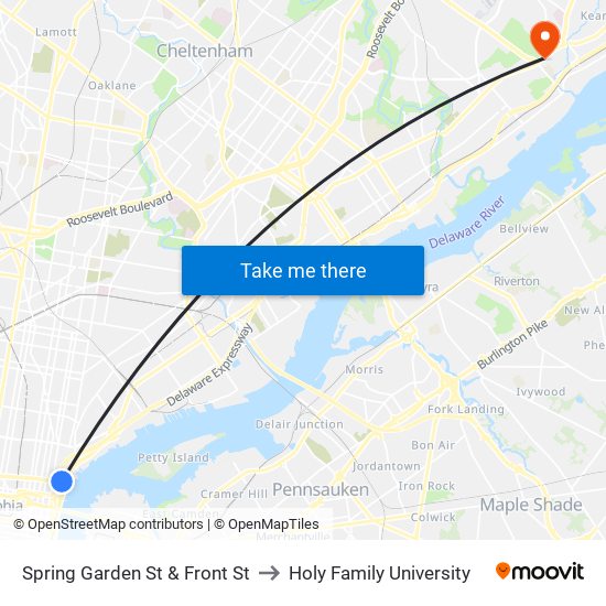 Spring Garden St & Front St to Holy Family University map
