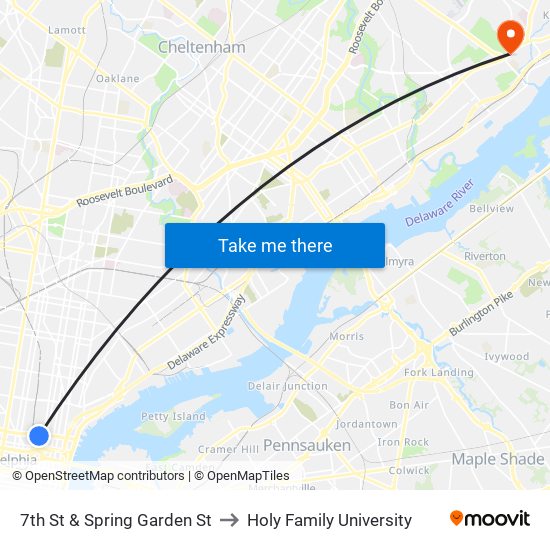 7th St & Spring Garden St to Holy Family University map