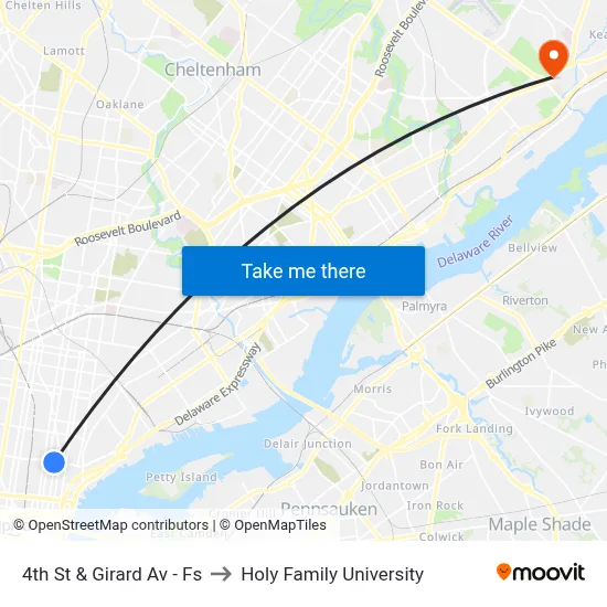 4th St & Girard Av  - Fs to Holy Family University map