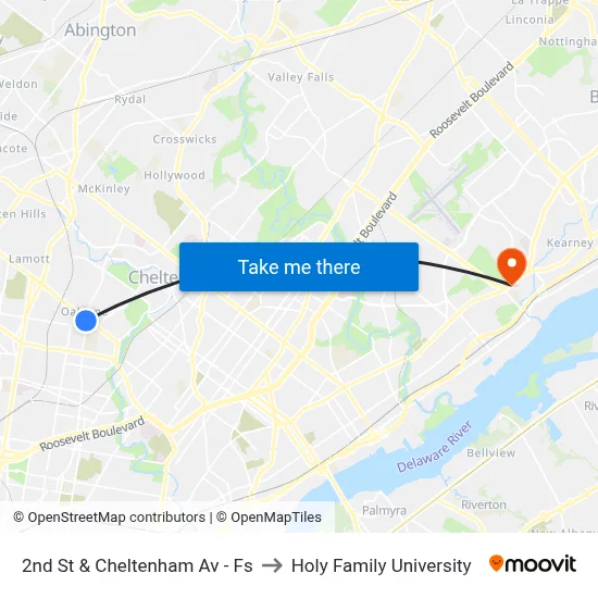 2nd St & Cheltenham Av - Fs to Holy Family University map
