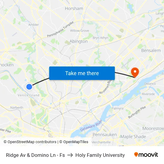 Ridge Av & Domino Ln - Fs to Holy Family University map