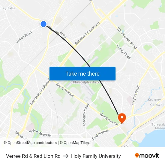 Verree Rd & Red Lion Rd to Holy Family University map