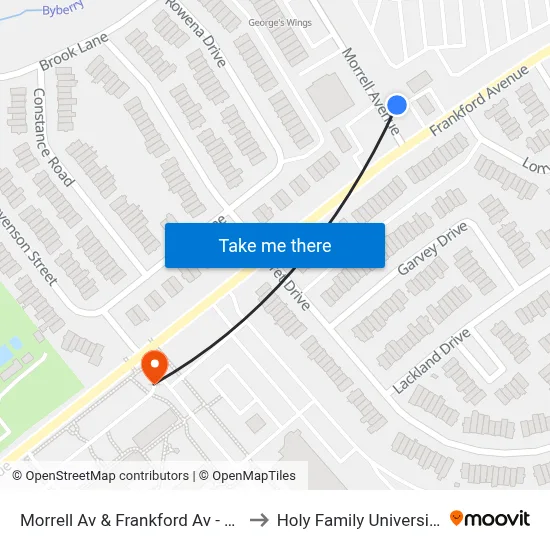 Morrell Av & Frankford Av - Fs to Holy Family University map