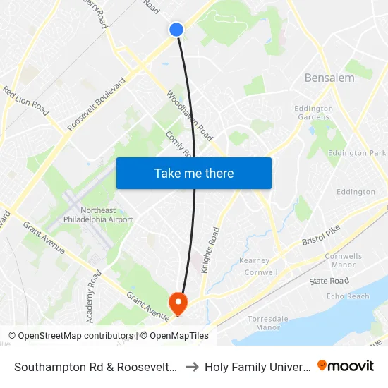 Southampton Rd & Roosevelt Blvd to Holy Family University map