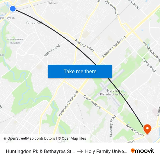 Huntingdon Pk & Bethayres Station to Holy Family University map