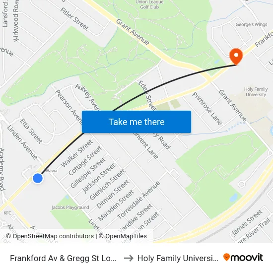 Frankford Av & Gregg St Loop to Holy Family University map