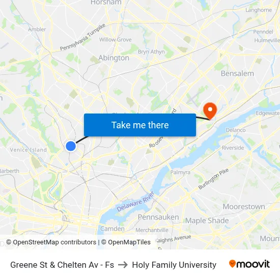 Greene St & Chelten Av - Fs to Holy Family University map