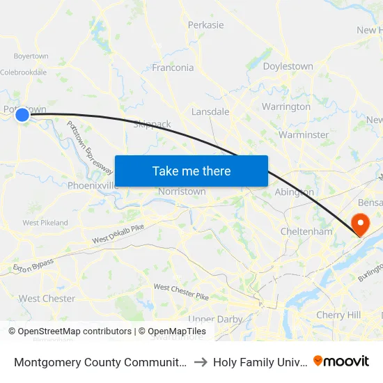 Montgomery County Community College to Holy Family University map